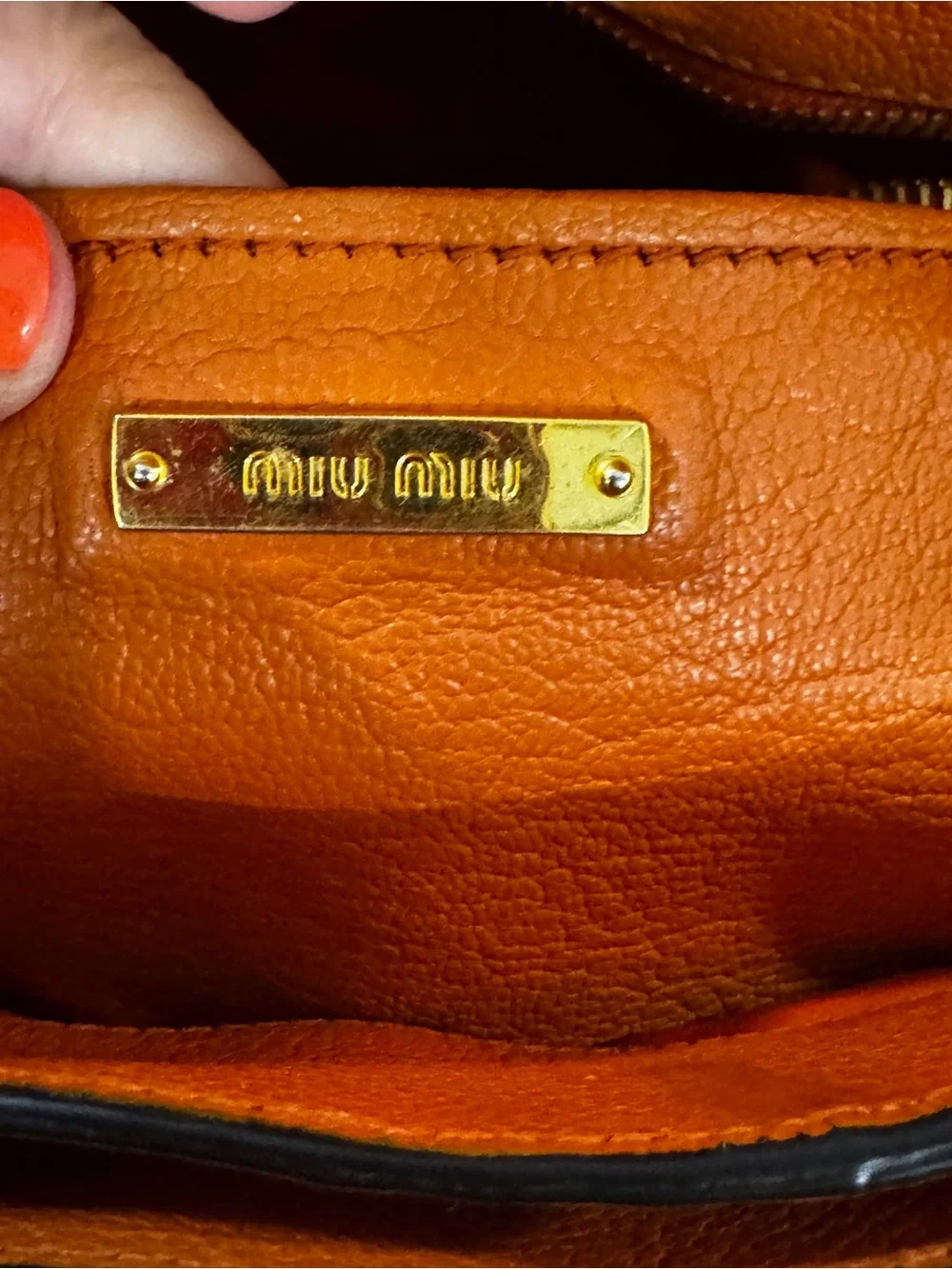 Miu Miu Madras Goatskin Flap Satchel Crossbody Bag Orange Leather Italy - Picture 9 of 16